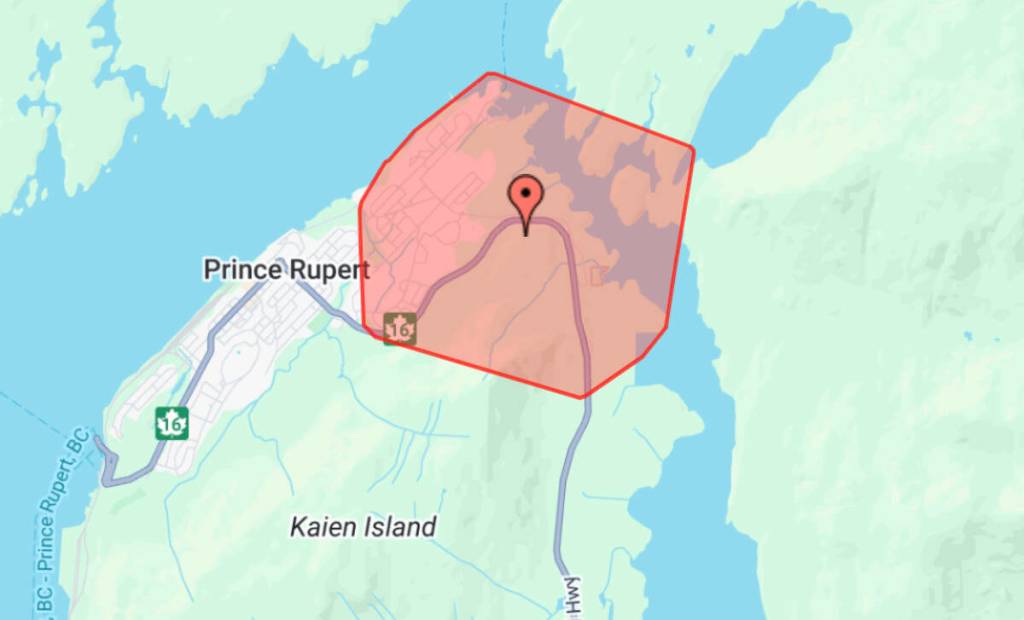 Power was off near 7th Avenue East in Prince Rupert since 8:27 a.m. this morning (Jan. 8) and is affecting 1,889 customers. (BC Hydro)