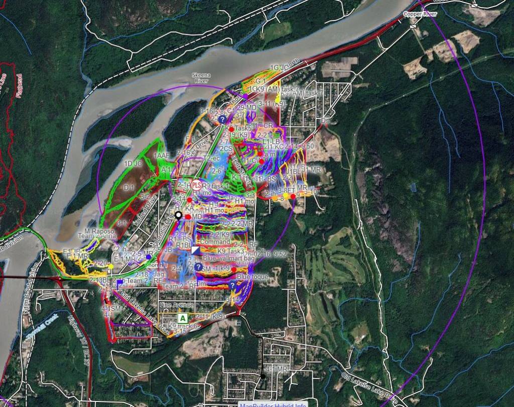 Map of the lower Thornhill area searched by search and rescue teams looking for Noel Grant who has been missing since Feb. 6, 2026. (Terrace Search and Rescue)